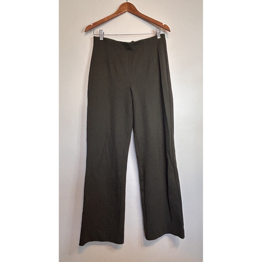 Banana Republic High Rise Wide Leg Pull On Pants Olive Green Front Darting Sz M